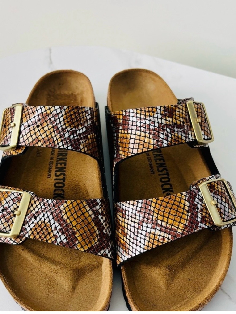 Birkenstock Arizona Snakeskin Print Sandals 39